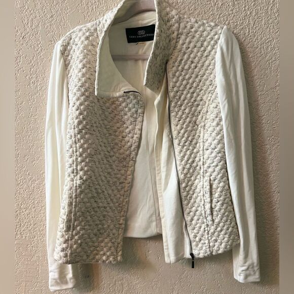 TART Collection Moto Style Sweater Jacket Size XS-M Mixed Fabric White - Picture 3 of 10